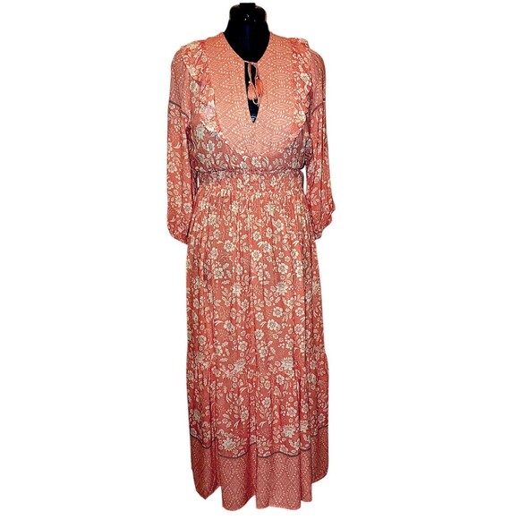 Umgee Pink Floral Prairie Border Print Tassel Tie 3/4 Sleeve Mini Dress … - Picture 2 of 7